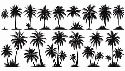 Fototapeta premium Silhouettes of Various Palm Trees on a White Background. generator AI