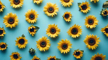 Stunning Sunflowers on a Teal Background: A Vibrant Summer Floral Display