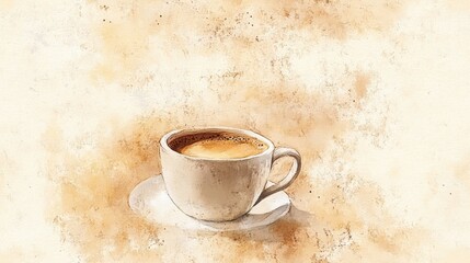Watercolour card design featuring a coffee cup illustration on a sepia toned textured background ideal for personalized invitations or greeting cards