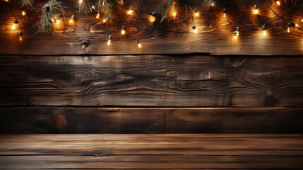 A wooden wall with lights hanging from it