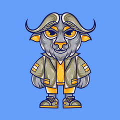 Mascot character design cartoon of Bison