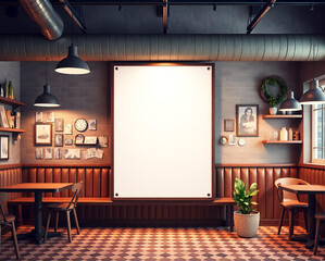 Vintage Vibes 3D Poster Mock-Up in a Hipster Cafe Background