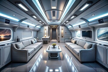 Obraz premium Minimalist Interior of a Spaceship: Sleek Design and Futuristic Aesthetics