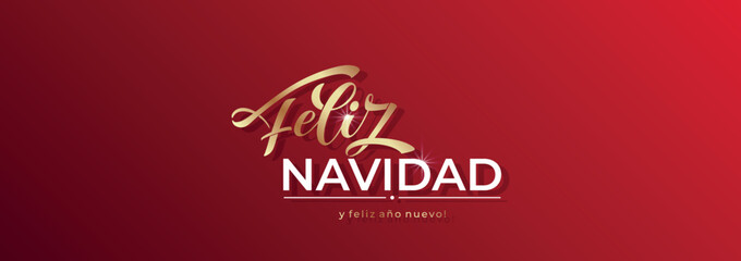 Feliz Navidad spanish Merry Christmas Modern calligraphy lettering on sticker for season greetings. Vector background