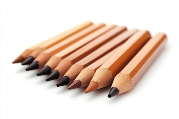 Obraz premium Neatly Arranged Set of Graphite Pencils on Plain White Background