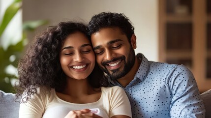 Obraz premium Happy couple sharing a tender moment. Perfect for love, relationship, or togetherness themes.