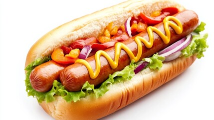 A perfectly cooked hot dog with a toasted bun, juicy sausage, and classic condiments