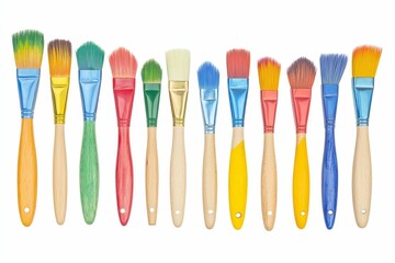 Row of colorful paint brushes.