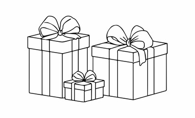 Gift box with ribbon, black and white illustration