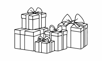Gift box with ribbon, black and white illustration