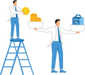 Medical insurance, Health care costs or medical insurance, Medical box with stethoscope and stack of money on the scale