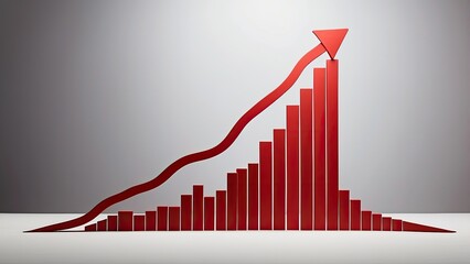  A red upward arrow graph with a cutout indicates a growing trend.-