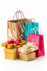 Gift bags and boxes with bows.