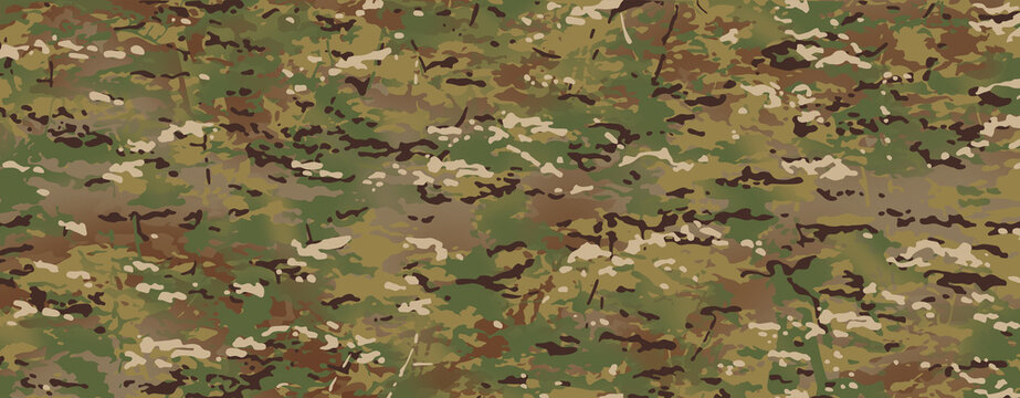 A seamless Multicam camouflage pattern featuring earthy tones of green, brown, and beige, perfect for a variety of uses such as military-themed designs, outdoor and survival gear, hunting aesthetics,  - Powered by Adobe