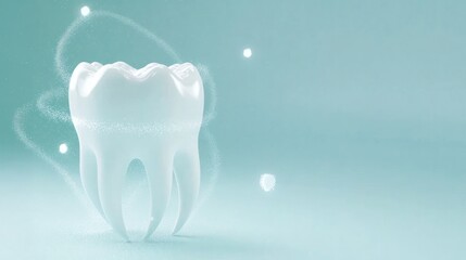 Bright white teeth with a sparkling effect on a light blue background, Perfectly healthy teeth representing dental care, oral surgeon treatments, and teeth removal for improved smiles