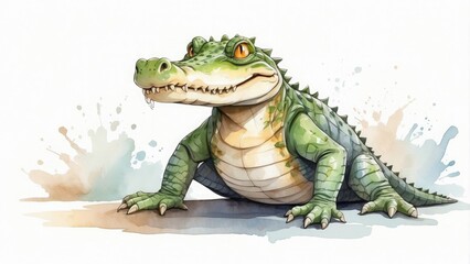 Obraz premium An isolated watercolor vector of a cartoon crocodile on a white
