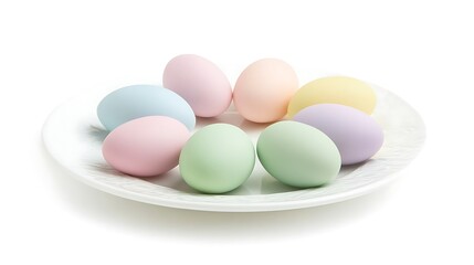 Fototapeta premium Pastel Easter Eggs on a White Plate