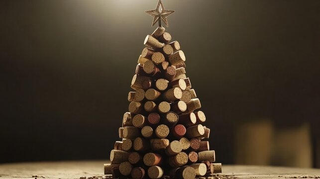 Creative Christmas tree made of wine corks