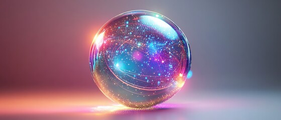 A hightech 3D globe made of translucent lines and illuminated dots, gray gradient background, colorful accents showcasing data flow, sleek Generative AI concept - obrazy, fototapety, plakaty