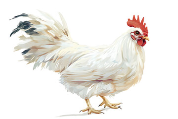 Fototapeta premium A detailed illustration of a white rooster with a vibrant comb and feathers.