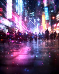 Fototapeta premium Vibrant cityscape with dynamic lights and silhouettes