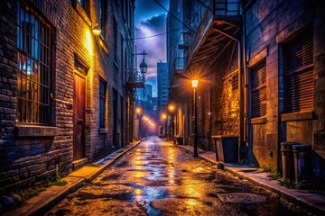 Fototapeta premium Abandoned Chicago Alleyway at Night - Dark Urban Photography