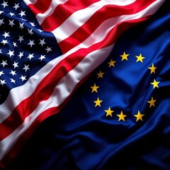 USA Flag vs Europe Flag. EU flag and American flag background.