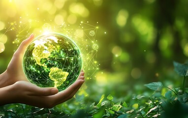 Hands gently holding a luminous globe