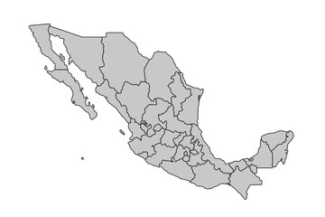 Map of Mexico Grayscale,isolated on white background for website layouts,background,education, precise,customizable,Travel worldwide,map silhouette backdrop,earth geography, political,reports.