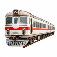 Fototapeta premium Old white and red passenger train on tracks.
