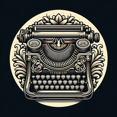 Obraz premium Vintage typewriter illustration with ornate frame.