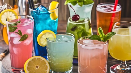 Fototapeta premium Cocktails and Beverages - Colorful cocktails, mocktails, refreshing drinks