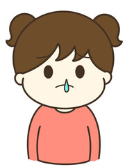鼻水を垂らして困っている女の子のゆるかわイラスト