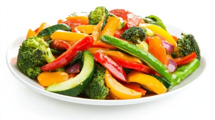 A plate of colorful vegetable stir-fry, Featuring an assortment of crunchy vegetables tossed in a savory sauce