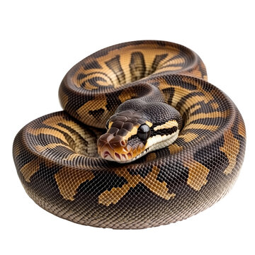 Colorful ball python coiled on a surface