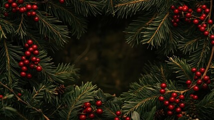 evergreen holiday red berries space branches background copy pine christmas wood tree decoration branch fir green frame new wooden border year winter white celebration card old spruce holly isolated