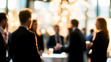 Business Mixer Glow: A glowing blurred background of a business mixer event. 