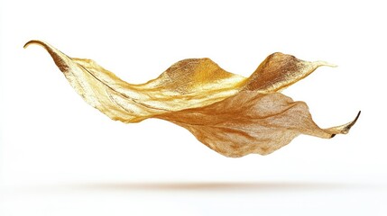 Fototapeta premium Golden Leaf Floating in Air with White Background, Symbolizing Nature's Beauty and Natural Elegance in an Artistic and Minimalist Style