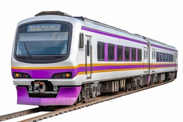 Fototapeta premium Purple and white train on tracks.