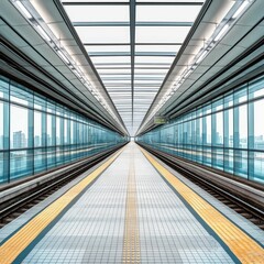 Obraz premium Empty train station platform with glass walls.