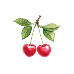 Simple watercolor cherry fruit isolated on a white background. png