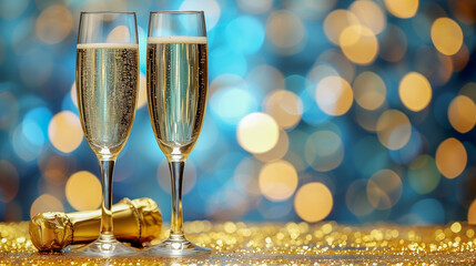 Champagne Toast with Sparkling Bokeh Background..