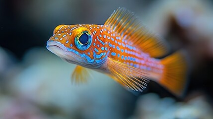 Obraz premium A Vibrant Dottyback Fish Swimming in Clear Water