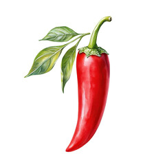 Simple watercolor chili pepper, isolated on a white background. PNG