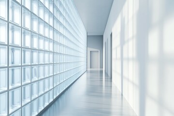 Fototapeta premium Modern Architectural Hallway with Glass Block Wall for Interior Design Inspiration
