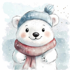 Cute Polar Bear with Santa Hat, Winter Design for Kids' Rooms and Festive Decor, generated ai
