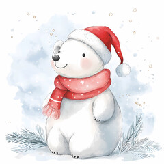 Cute Polar Bear with Santa Hat, Winter Design for Kids' Rooms and Festive Decor, generated ai