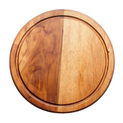 Round wooden cutting board isolated on transparent background