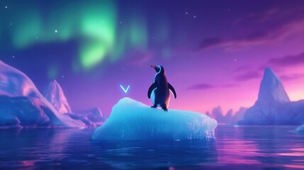 penguin standing confidently on an iceberg shaped like an picture