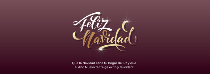Feliz Navidad spanish Merry Christmas Modern calligraphy lettering on sticker for season greetings. Vector background